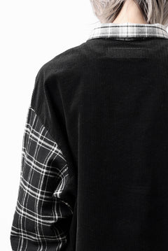 画像をギャラリービューアに読み込む, A.F ARTEFACT SNAPPED OVER SHIRT / CHECK x CORDUROY COMBI (BLACK)