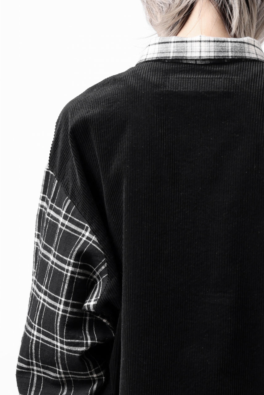 画像をギャラリービューアに読み込む, A.F ARTEFACT SNAPPED OVER SHIRT / CHECK x CORDUROY COMBI (BLACK)