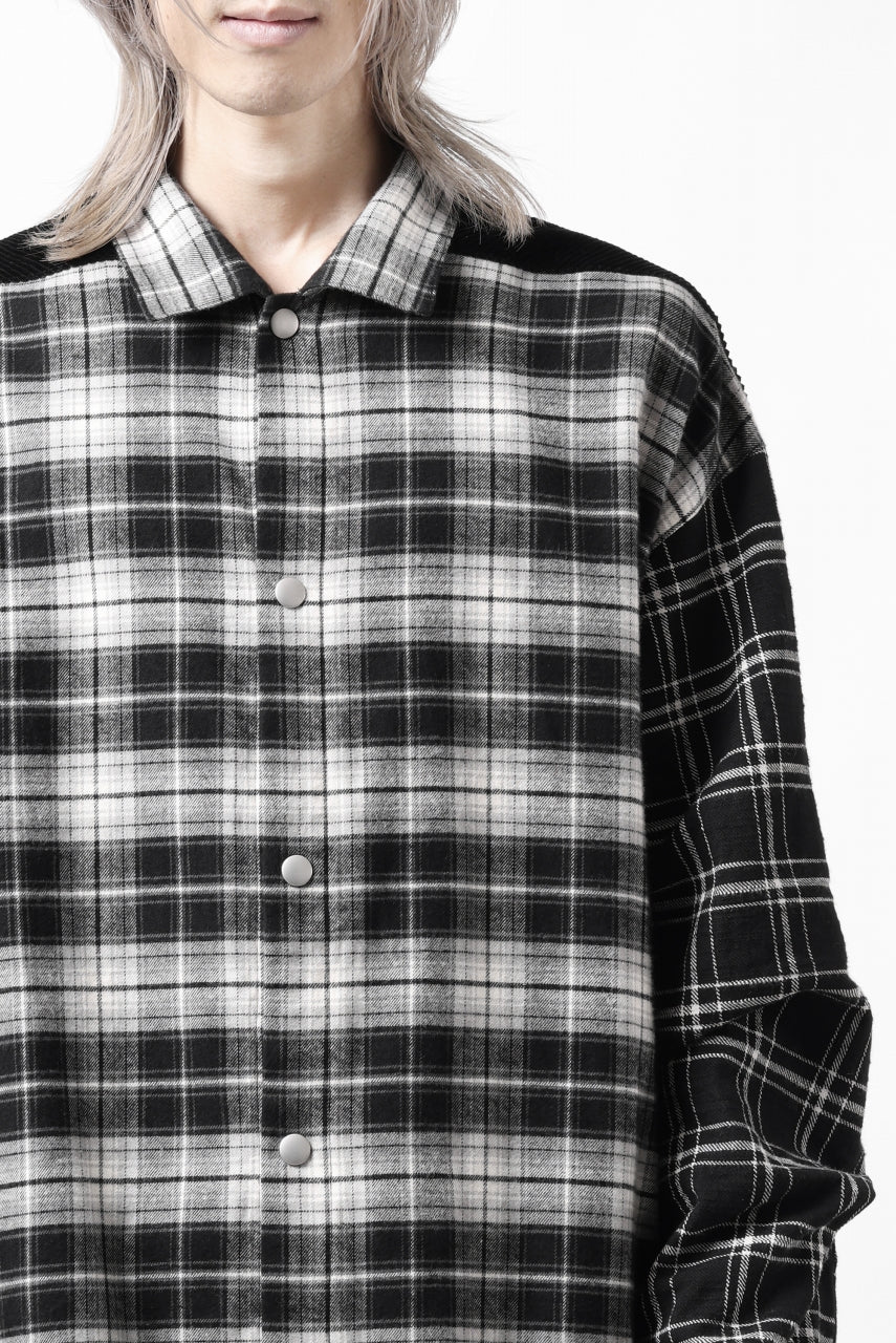 画像をギャラリービューアに読み込む, A.F ARTEFACT SNAPPED OVER SHIRT / CHECK x CORDUROY COMBI (BLACK)