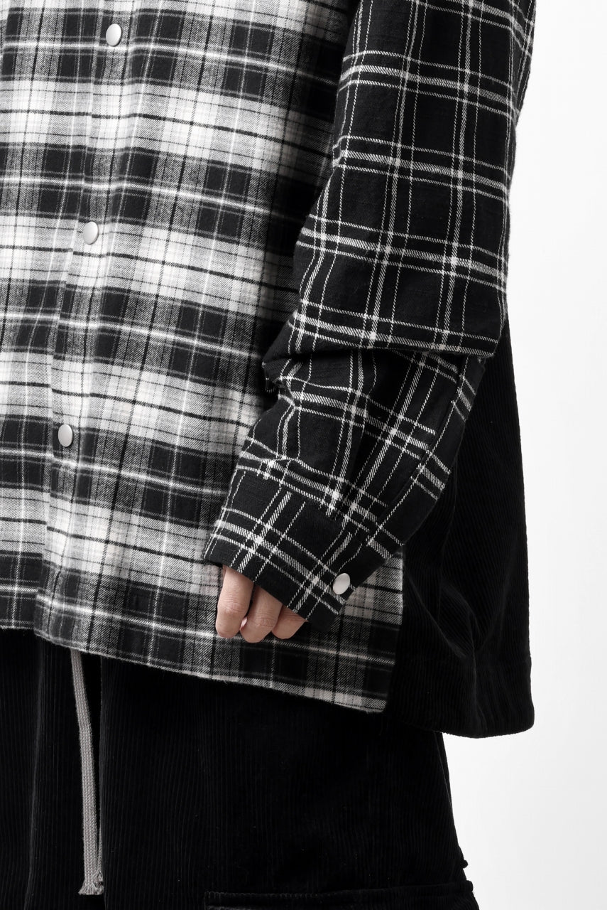 画像をギャラリービューアに読み込む, A.F ARTEFACT SNAPPED OVER SHIRT / CHECK x CORDUROY COMBI (BLACK)