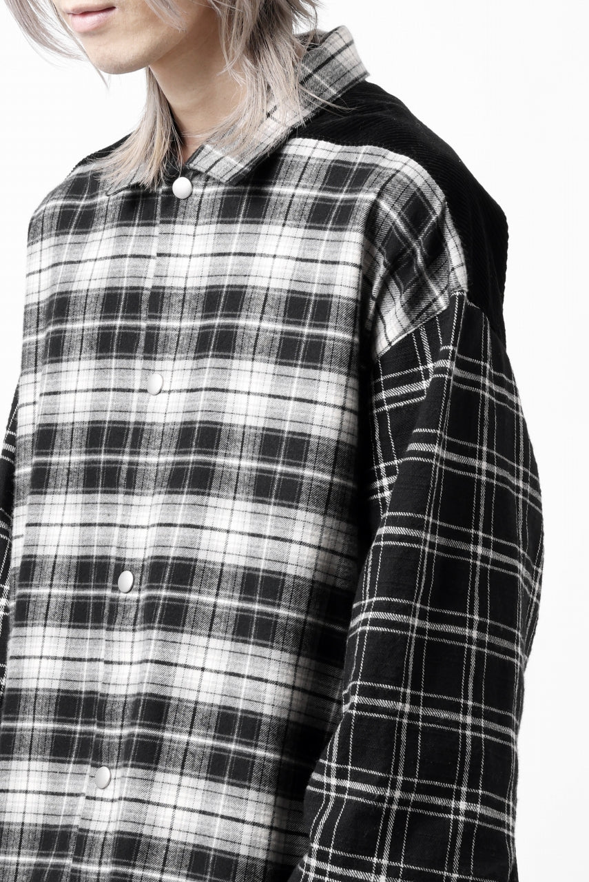 画像をギャラリービューアに読み込む, A.F ARTEFACT SNAPPED OVER SHIRT / CHECK x CORDUROY COMBI (BLACK)
