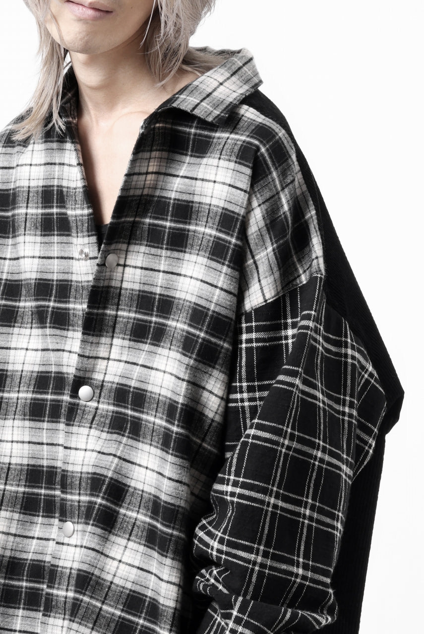 画像をギャラリービューアに読み込む, A.F ARTEFACT SNAPPED OVER SHIRT / CHECK x CORDUROY COMBI (BLACK)