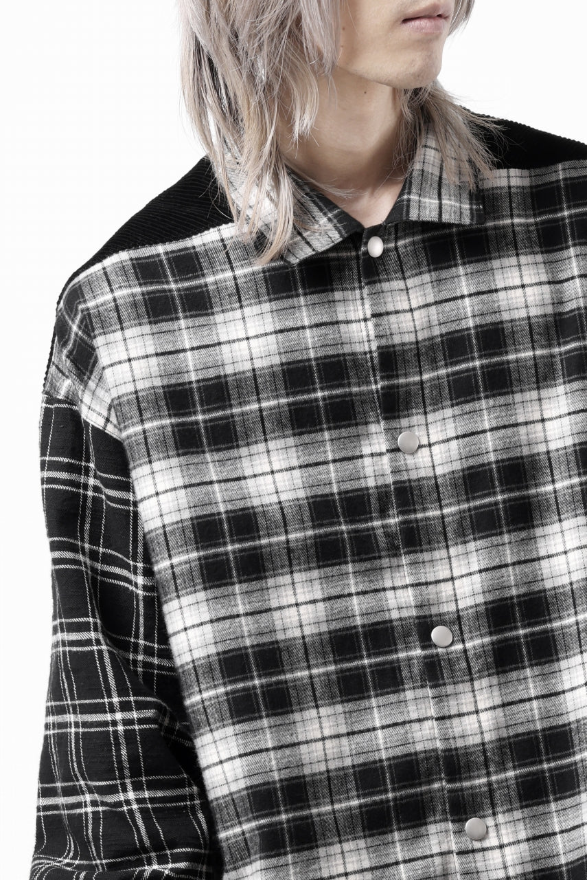 画像をギャラリービューアに読み込む, A.F ARTEFACT SNAPPED OVER SHIRT / CHECK x CORDUROY COMBI (BLACK)