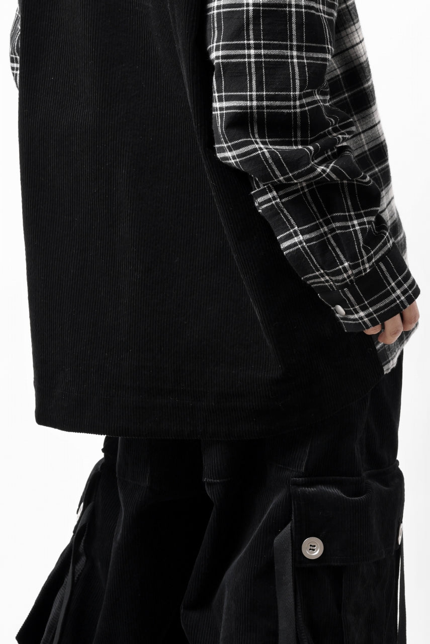 画像をギャラリービューアに読み込む, A.F ARTEFACT SNAPPED OVER SHIRT / CHECK x CORDUROY COMBI (BLACK)