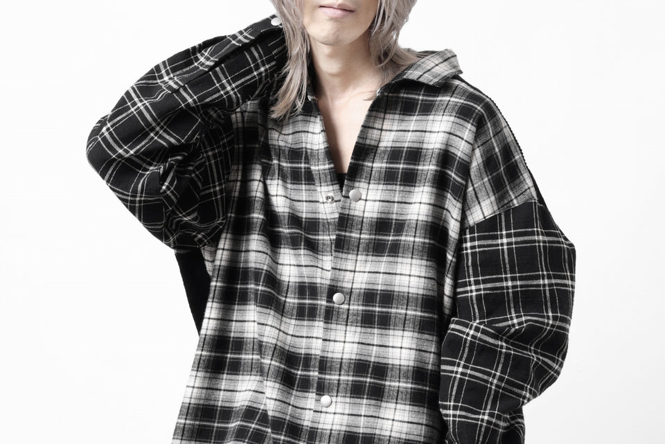 画像をギャラリービューアに読み込む, A.F ARTEFACT SNAPPED OVER SHIRT / CHECK x CORDUROY COMBI (BLACK)