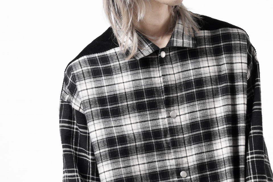 画像をギャラリービューアに読み込む, A.F ARTEFACT SNAPPED OVER SHIRT / CHECK x CORDUROY COMBI (BLACK)