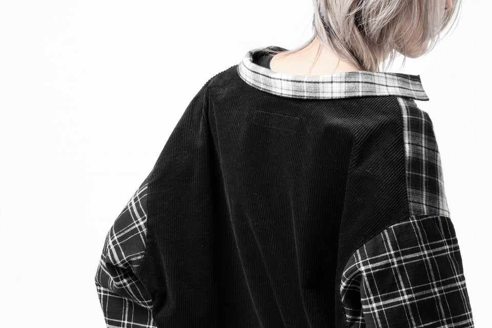 画像をギャラリービューアに読み込む, A.F ARTEFACT SNAPPED OVER SHIRT / CHECK x CORDUROY COMBI (BLACK)