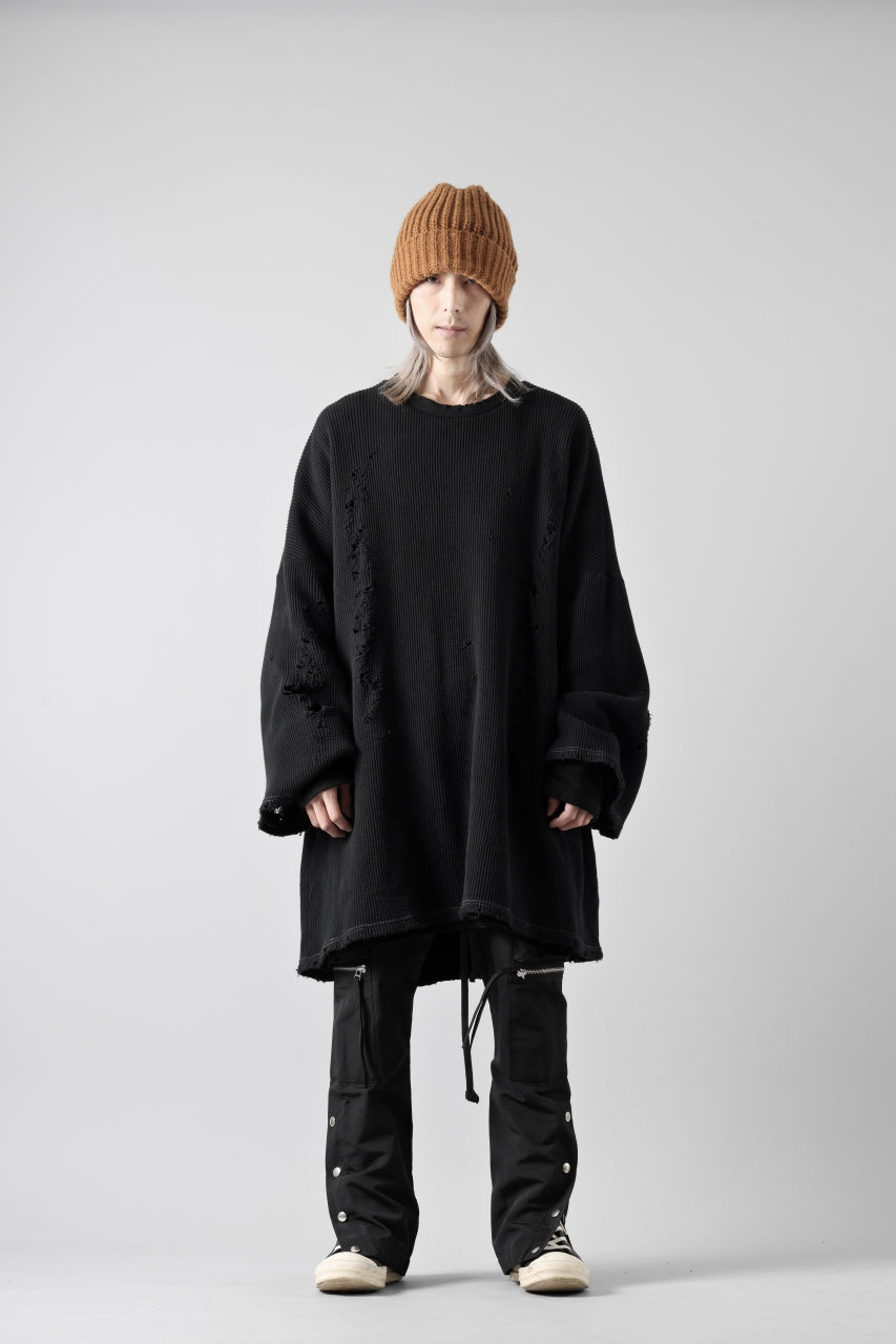 画像をギャラリービューアに読み込む, A.F ARTEFACT DAMAGE LAYERED PULLOVER / WAFFLE COTTON JERSEY (BLACK)