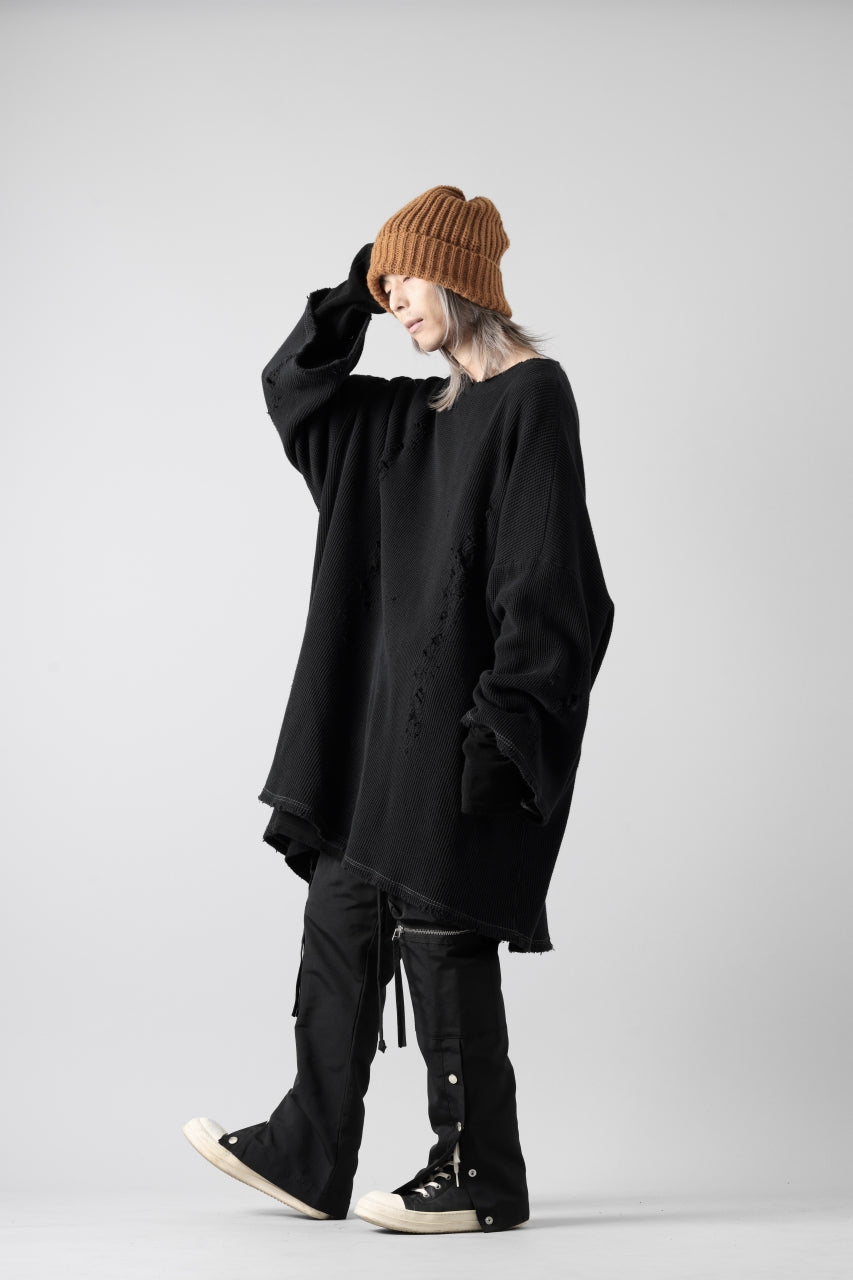 画像をギャラリービューアに読み込む, A.F ARTEFACT DAMAGE LAYERED PULLOVER / WAFFLE COTTON JERSEY (BLACK)