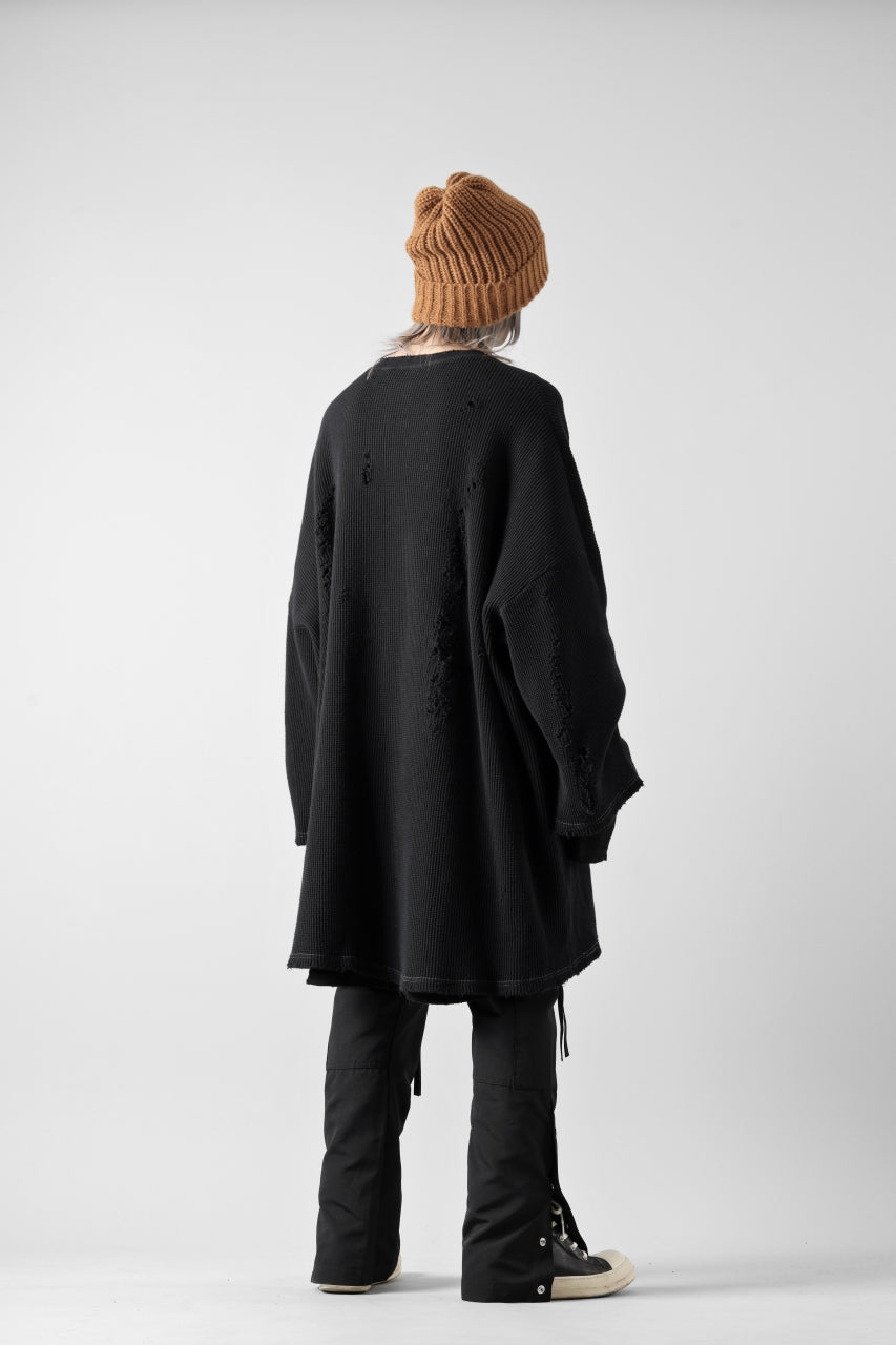 画像をギャラリービューアに読み込む, A.F ARTEFACT DAMAGE LAYERED PULLOVER / WAFFLE COTTON JERSEY (BLACK)