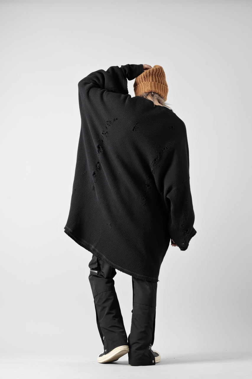 画像をギャラリービューアに読み込む, A.F ARTEFACT DAMAGE LAYERED PULLOVER / WAFFLE COTTON JERSEY (BLACK)