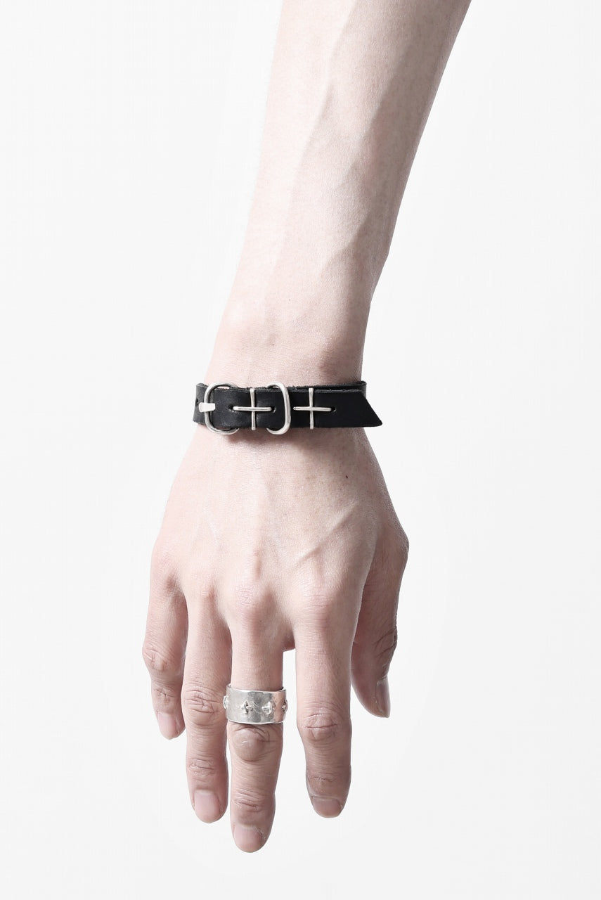 Load image into Gallery viewer, m.a+ thin silver cross studded wrist band / A-F2BL1/GR2,0 (BLACK)