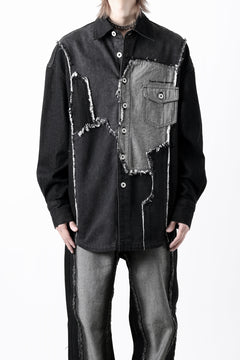 画像をギャラリービューアに読み込む, Feng Chen Wang RAW EDGE PATCHWORK DENIM SHIRT JACKET (BLACK)