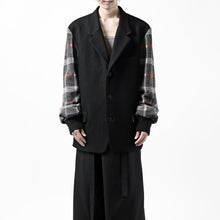 Load image into Gallery viewer, Y's BANG ON! No.176 2 STEP RIB JACKET /  WOOL MELTON SMOOTH + CHECKED JACQUARD (BLACK)