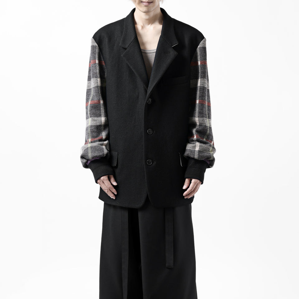 Load image into Gallery viewer, Y's BANG ON! No.176 2 STEP RIB JACKET /  WOOL MELTON SMOOTH + CHECKED JACQUARD (BLACK)