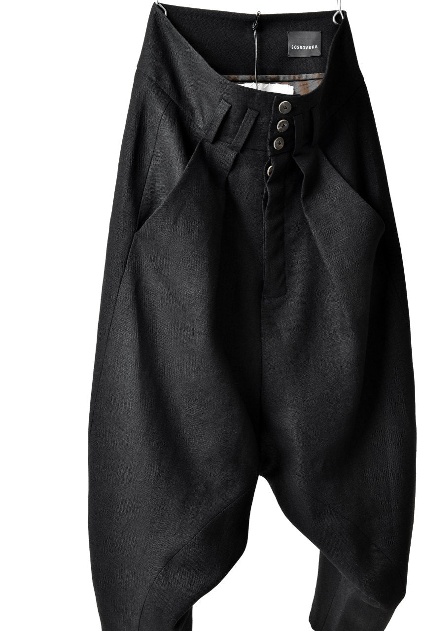 画像をギャラリービューアに読み込む, SOSNOVSKA exclusive CLOWN STYLE LINEN PANTS (BLACK)