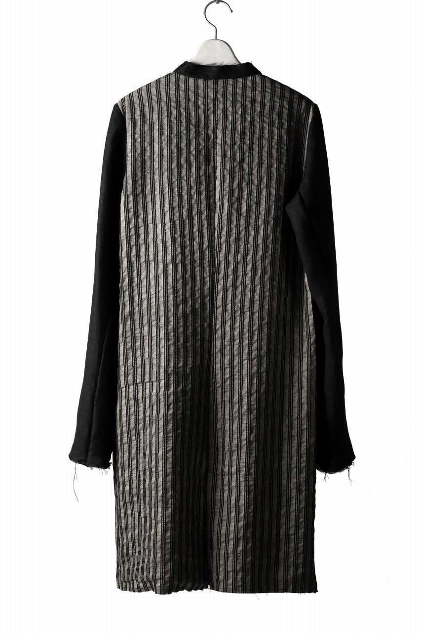 un-namable exclusive Paneled Juke Shirt / Sarti Stripe+Linen (STRIPED BLACK×WOOD)