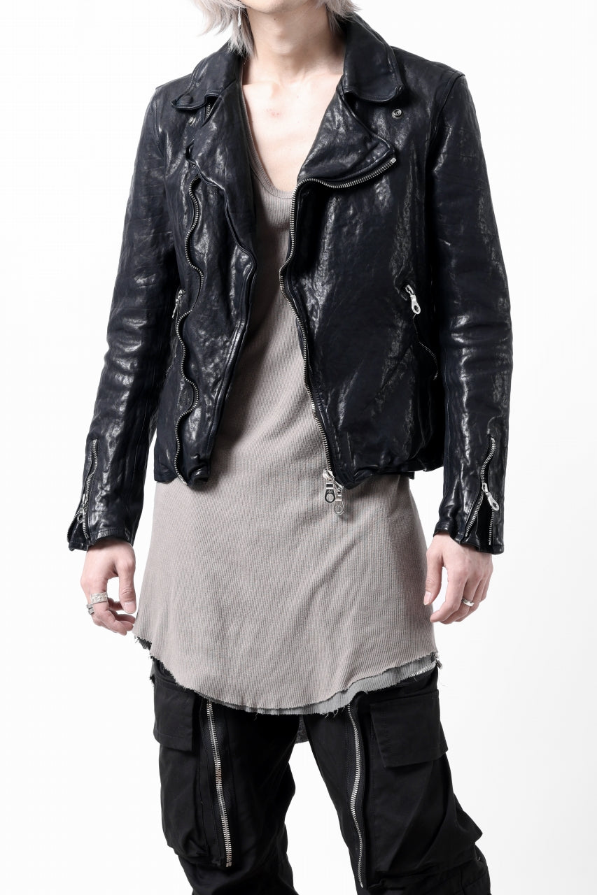 Load image into Gallery viewer, ISAMU KATAYAMA BACKLASH DOUBLE RIDERS JACKET / GARMENT DYED ITALY SHOULDER (MIDNIGHT BLACK)