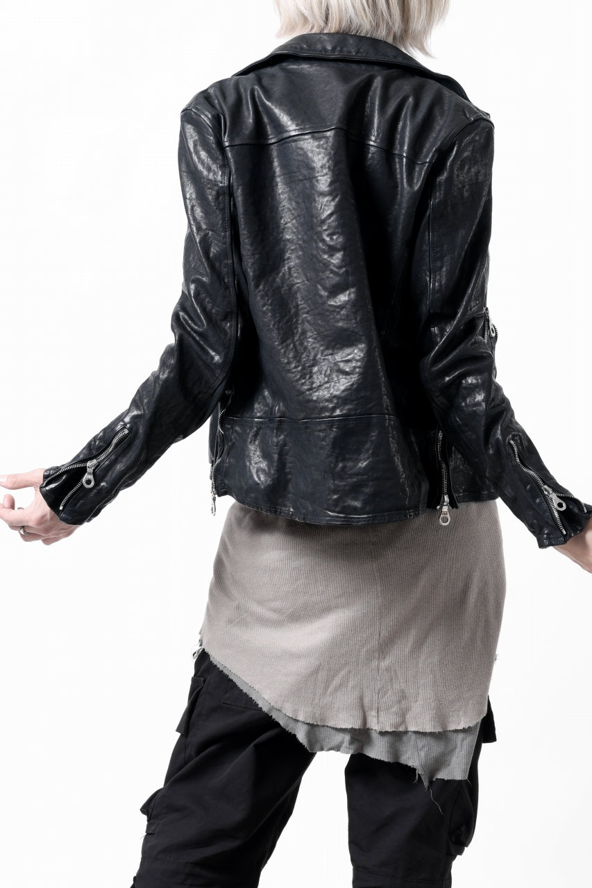 Load image into Gallery viewer, ISAMU KATAYAMA BACKLASH DOUBLE RIDERS JACKET / GARMENT DYED ITALY SHOULDER (MIDNIGHT BLACK)