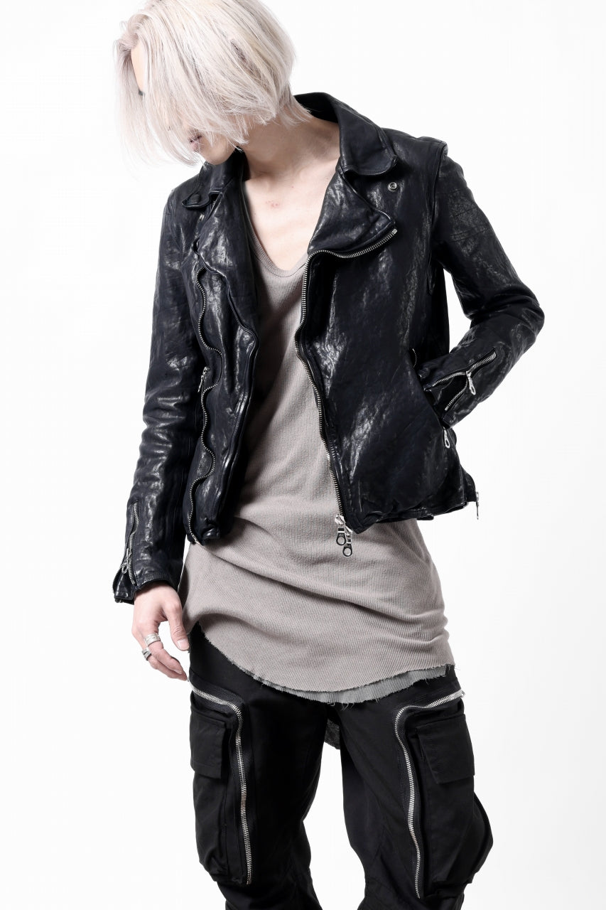 Load image into Gallery viewer, ISAMU KATAYAMA BACKLASH DOUBLE RIDERS JACKET / GARMENT DYED ITALY SHOULDER (MIDNIGHT BLACK)