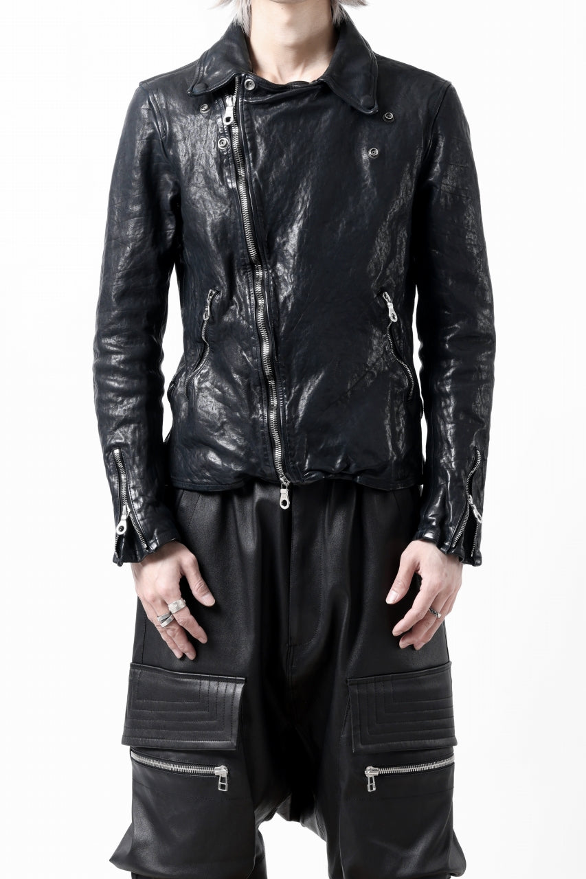 画像をギャラリービューアに読み込む, ISAMU KATAYAMA BACKLASH DOUBLE RIDERS JACKET / GARMENT DYED ITALY SHOULDER (MIDNIGHT BLACK)