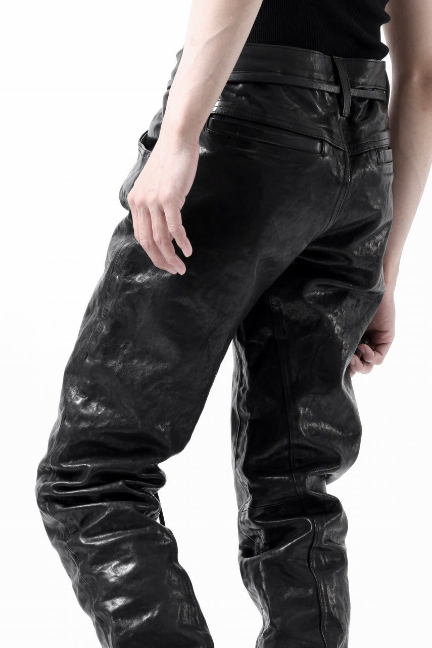 画像をギャラリービューアに読み込む, ISAMU KATAYAMA BACKLASH exclusive TIGHT STRAIGHT LEATHER PANTS / GARMENT DYED - ITALY SHOULDER (BLACK)