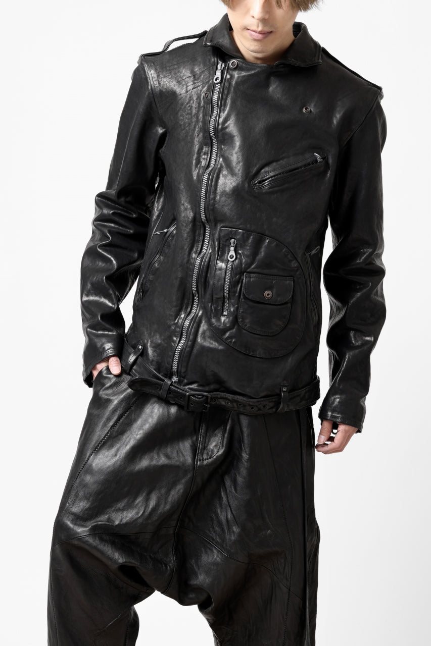 Load image into Gallery viewer, ISAMU KATAYAMA BACKLASH MOTO JACKET / ITALY-SHOULDER OBJECT DYED (BLACK)