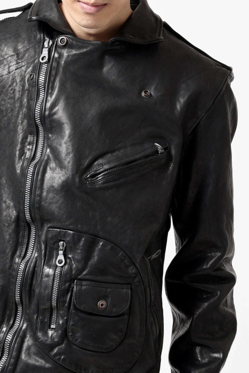 Load image into Gallery viewer, ISAMU KATAYAMA BACKLASH MOTO JACKET / ITALY-SHOULDER OBJECT DYED (BLACK)