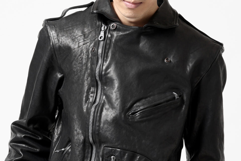 Load image into Gallery viewer, ISAMU KATAYAMA BACKLASH MOTO JACKET / ITALY-SHOULDER OBJECT DYED (BLACK)