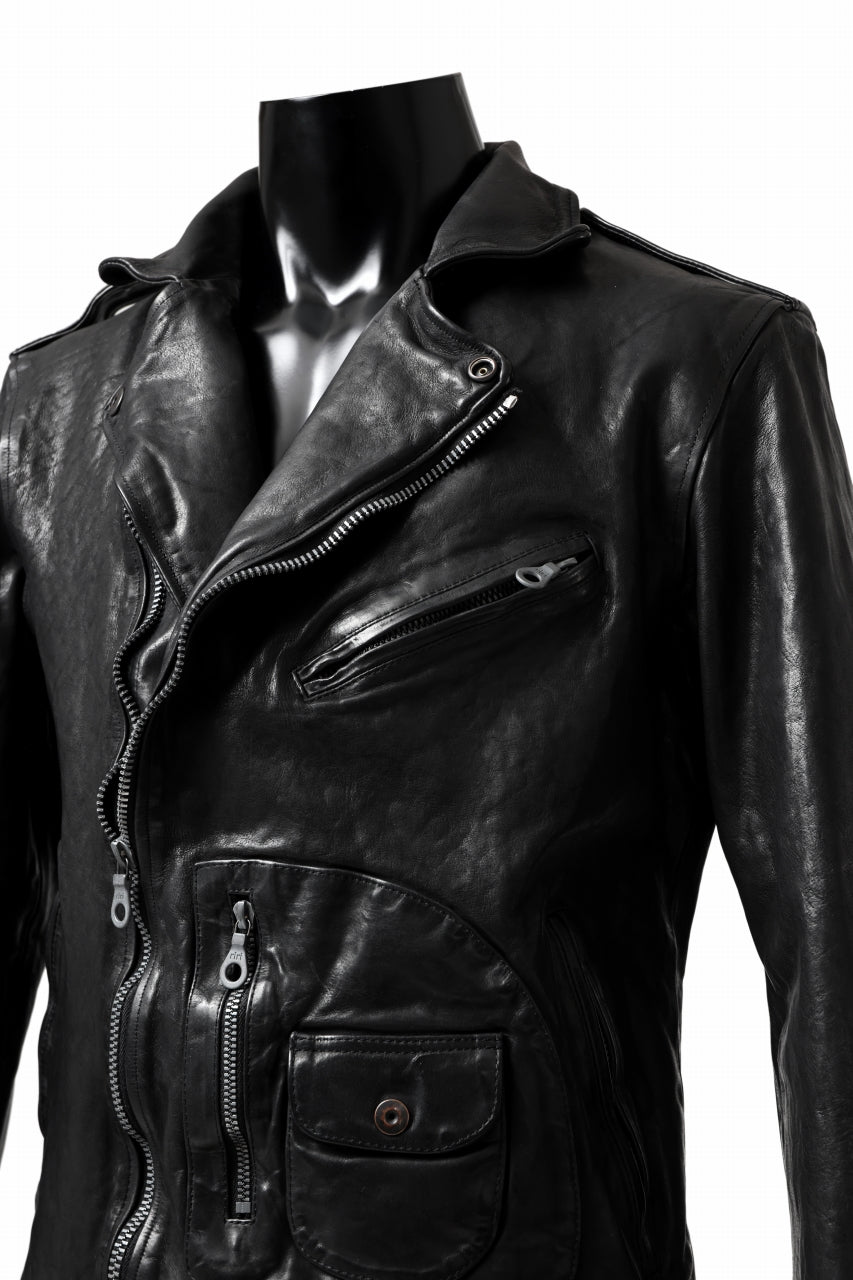 Load image into Gallery viewer, ISAMU KATAYAMA BACKLASH MOTO JACKET / ITALY-SHOULDER OBJECT DYED (BLACK)