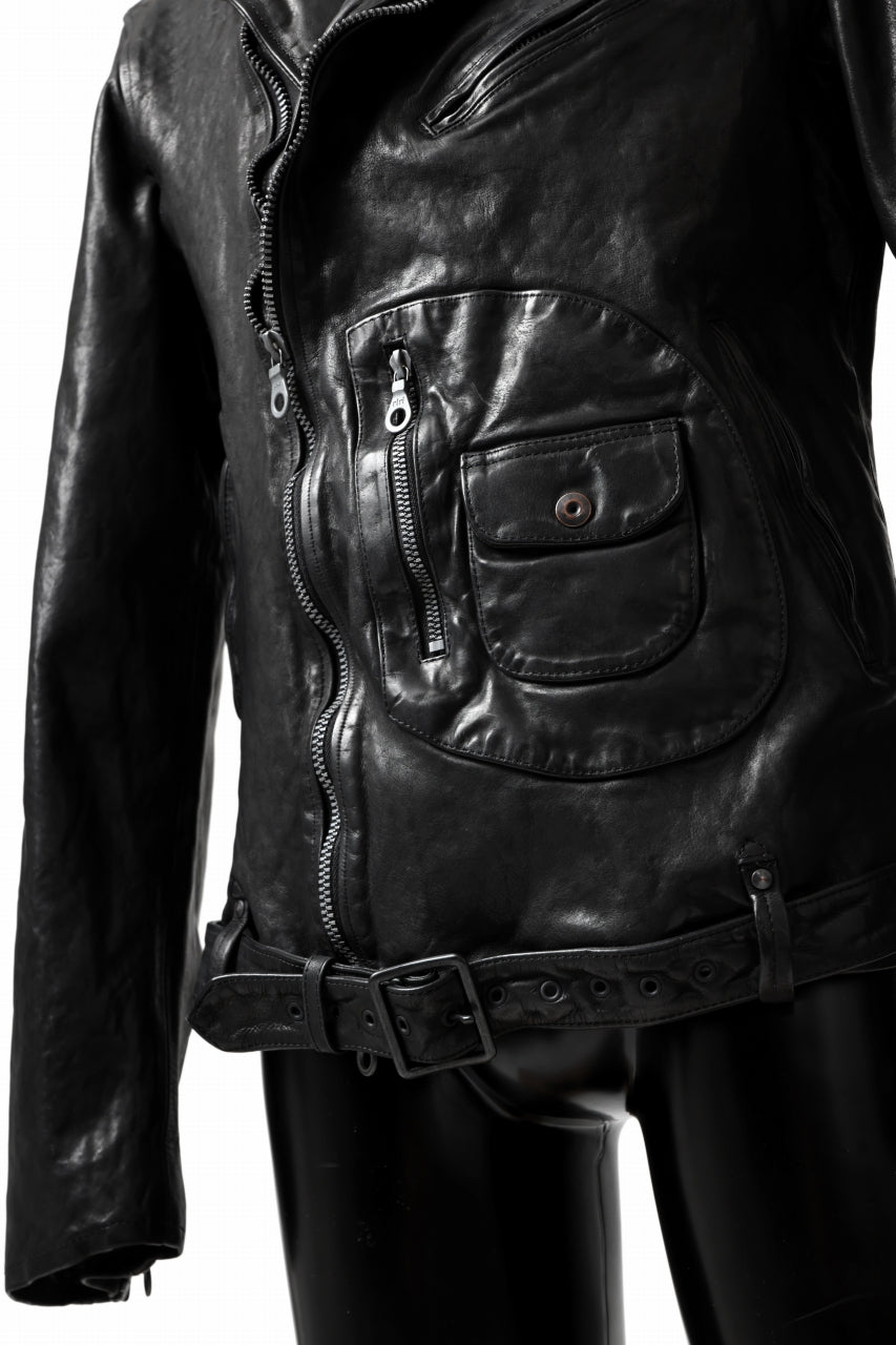 Load image into Gallery viewer, ISAMU KATAYAMA BACKLASH MOTO JACKET / ITALY-SHOULDER OBJECT DYED (BLACK)