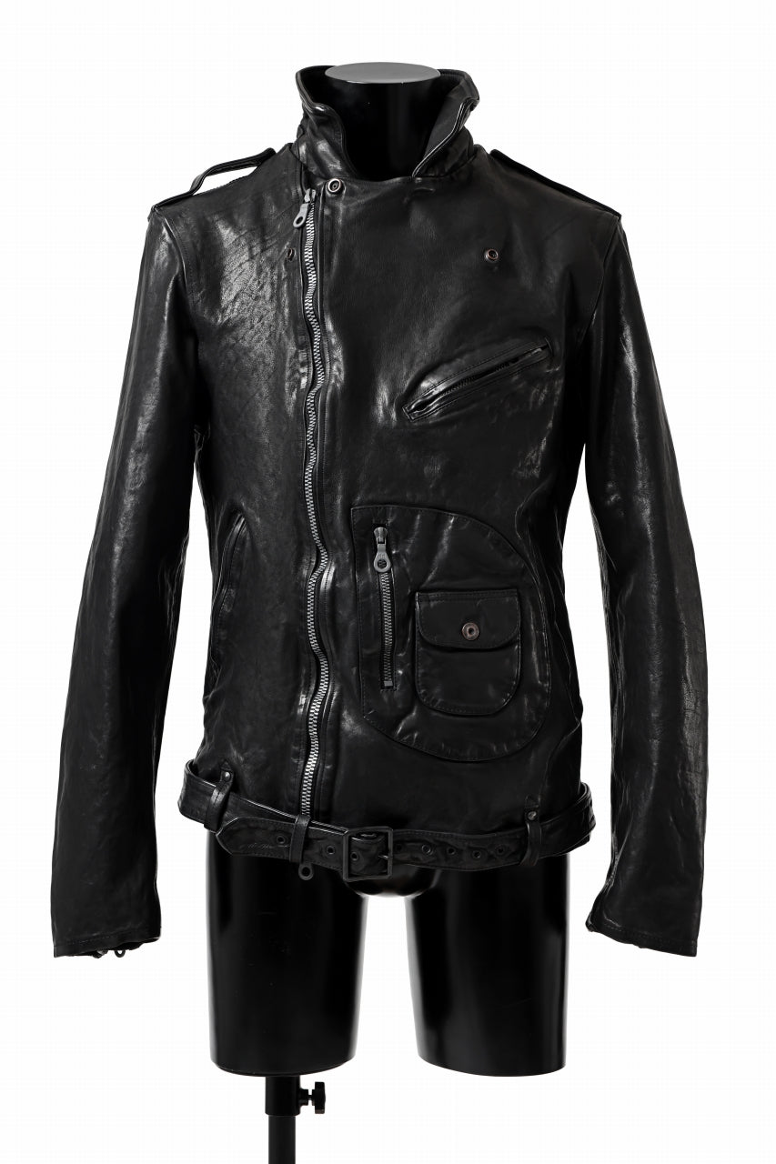 Load image into Gallery viewer, ISAMU KATAYAMA BACKLASH MOTO JACKET / ITALY-SHOULDER OBJECT DYED (BLACK)