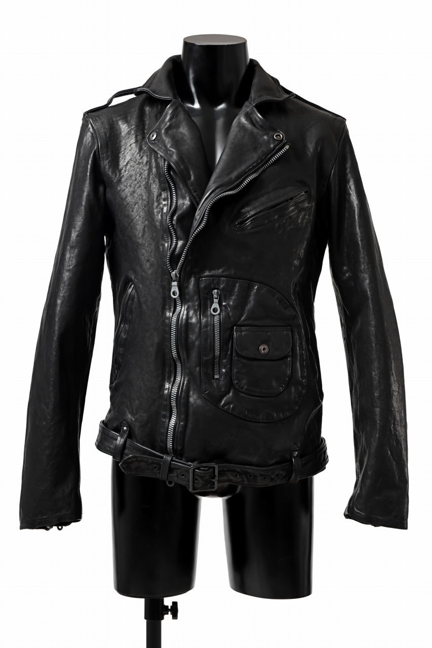 Load image into Gallery viewer, ISAMU KATAYAMA BACKLASH MOTO JACKET / ITALY-SHOULDER OBJECT DYED (BLACK)