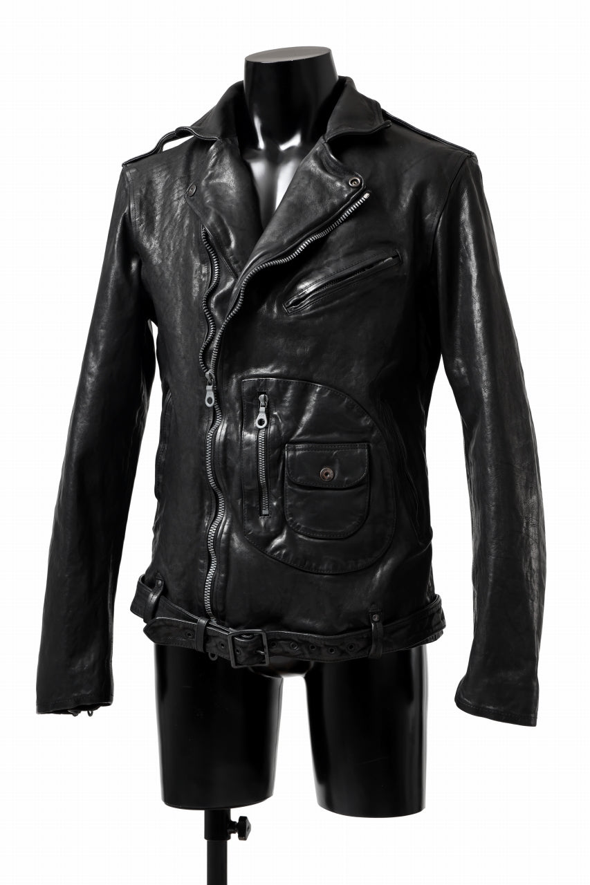 Load image into Gallery viewer, ISAMU KATAYAMA BACKLASH MOTO JACKET / ITALY-SHOULDER OBJECT DYED (BLACK)