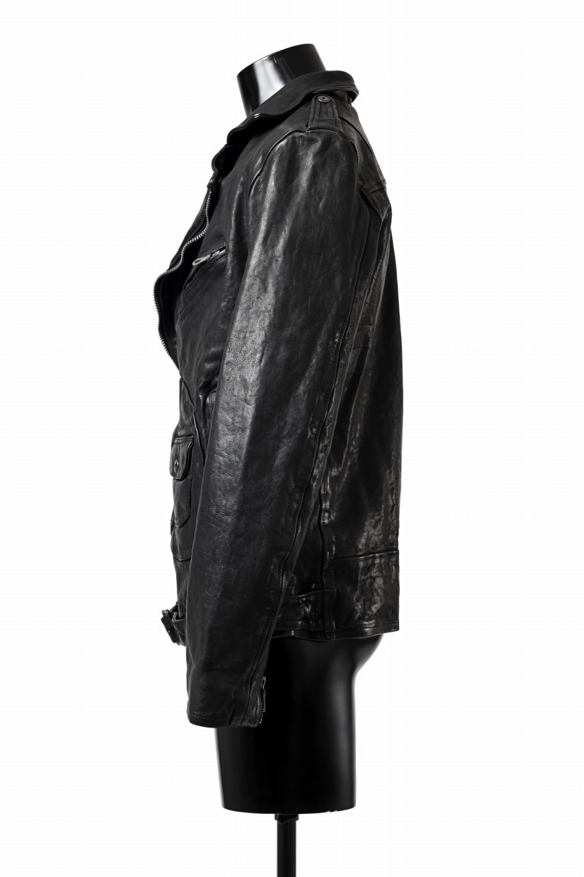 Load image into Gallery viewer, ISAMU KATAYAMA BACKLASH MOTO JACKET / ITALY-SHOULDER OBJECT DYED (BLACK)