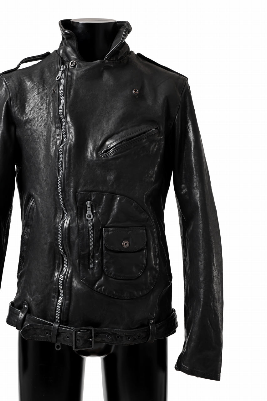 Load image into Gallery viewer, ISAMU KATAYAMA BACKLASH MOTO JACKET / ITALY-SHOULDER OBJECT DYED (BLACK)