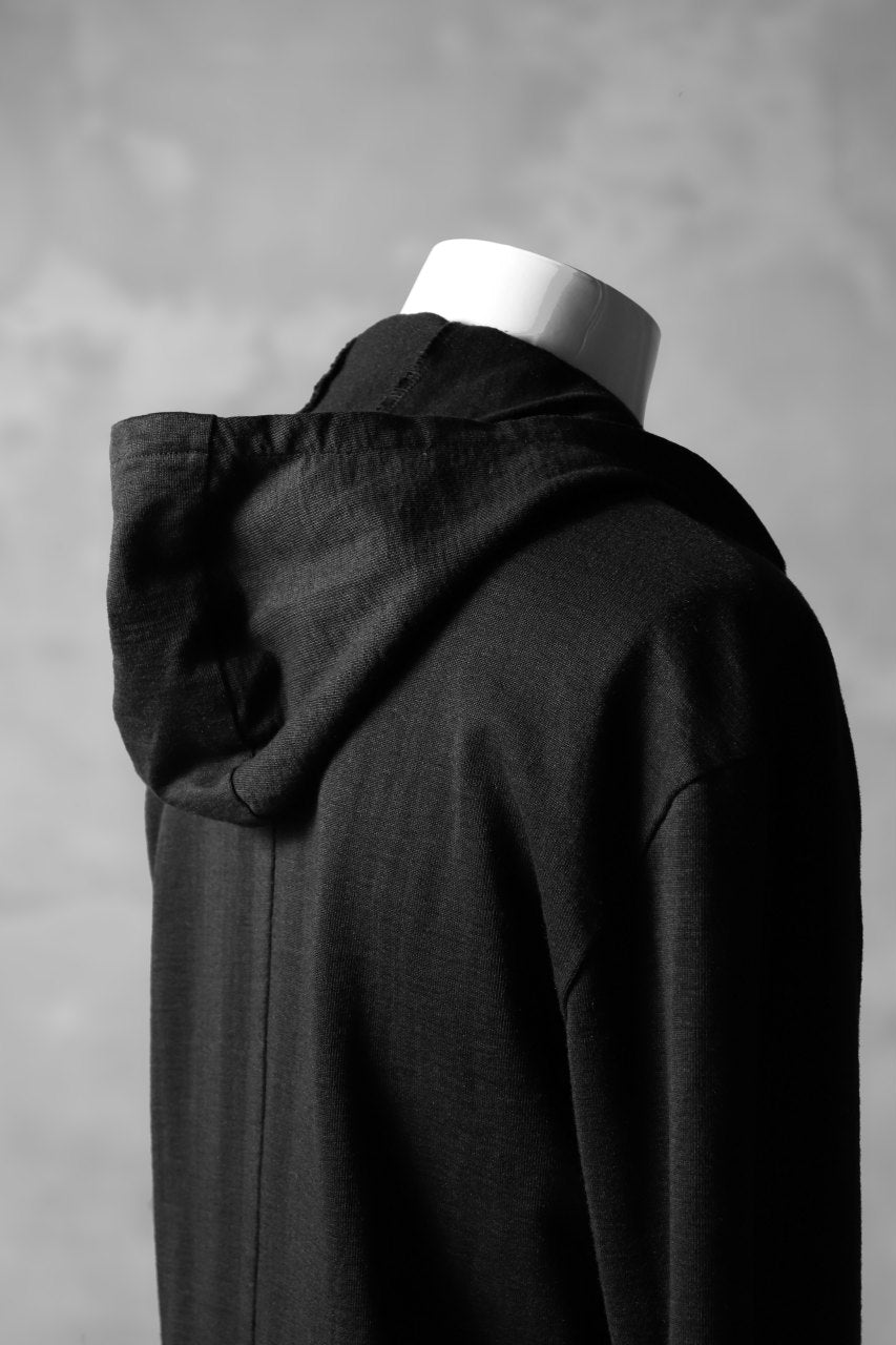 Load image into Gallery viewer, blackcrow set-in hoodie zip parka / cotton&ramie jersey (black)