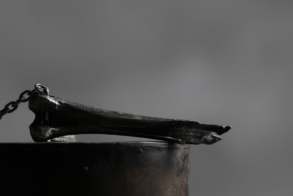 Load image into Gallery viewer, Holzpuppe exclusive Femur Bone Pendants with Green Tourmalinated Quartz