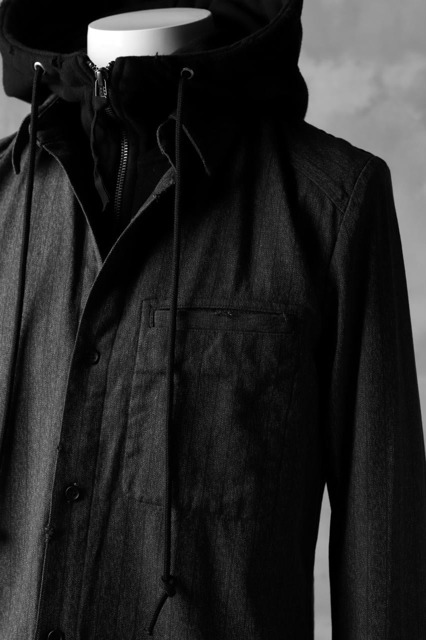 N/07 exclusive Combined Shirt-Jacket [ Stripe Denim×Fleecy Cotton ] (BLACK STRIPE x BLACK)