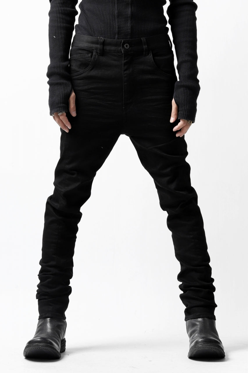 Load image into Gallery viewer, ISAMU KATAYAMA BACKLASH LOWCROTCH SLIM PANTS / HIGH POWER STRETCH DENIM (BLACK)