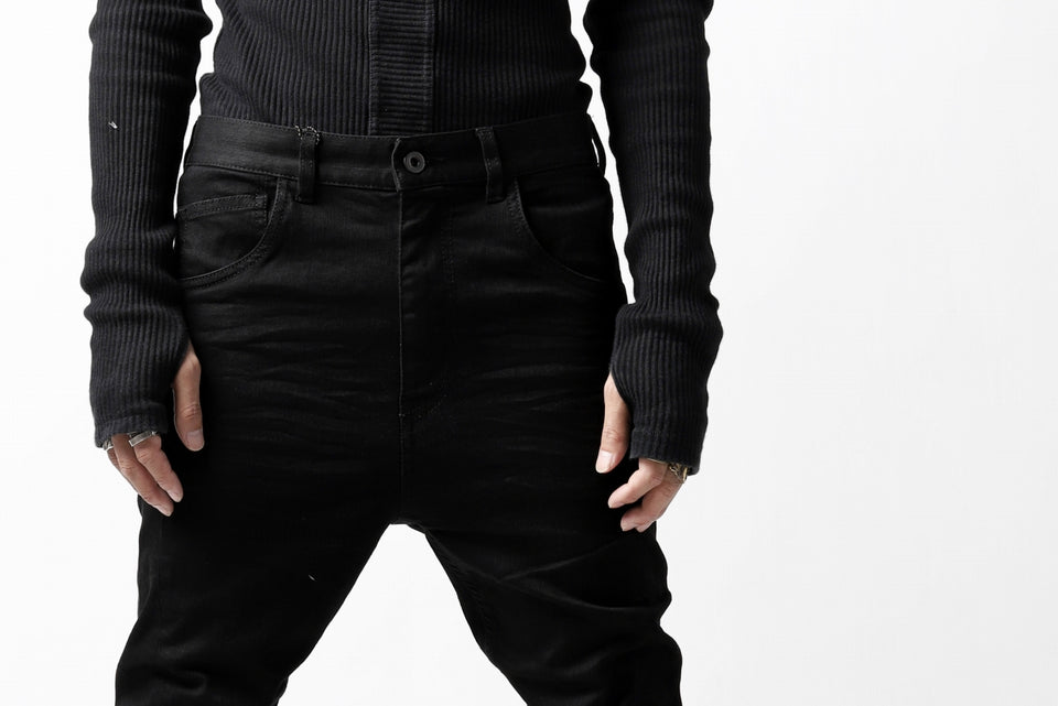 Load image into Gallery viewer, ISAMU KATAYAMA BACKLASH LOWCROTCH SLIM PANTS / HIGH POWER STRETCH DENIM (BLACK)