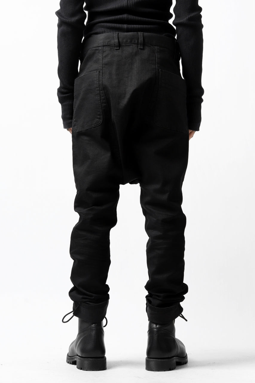 Load image into Gallery viewer, ISAMU KATAYAMA BACKLASH SARROUEL PANTS / HIGH POWER STRETCH DENIM (BLACK)