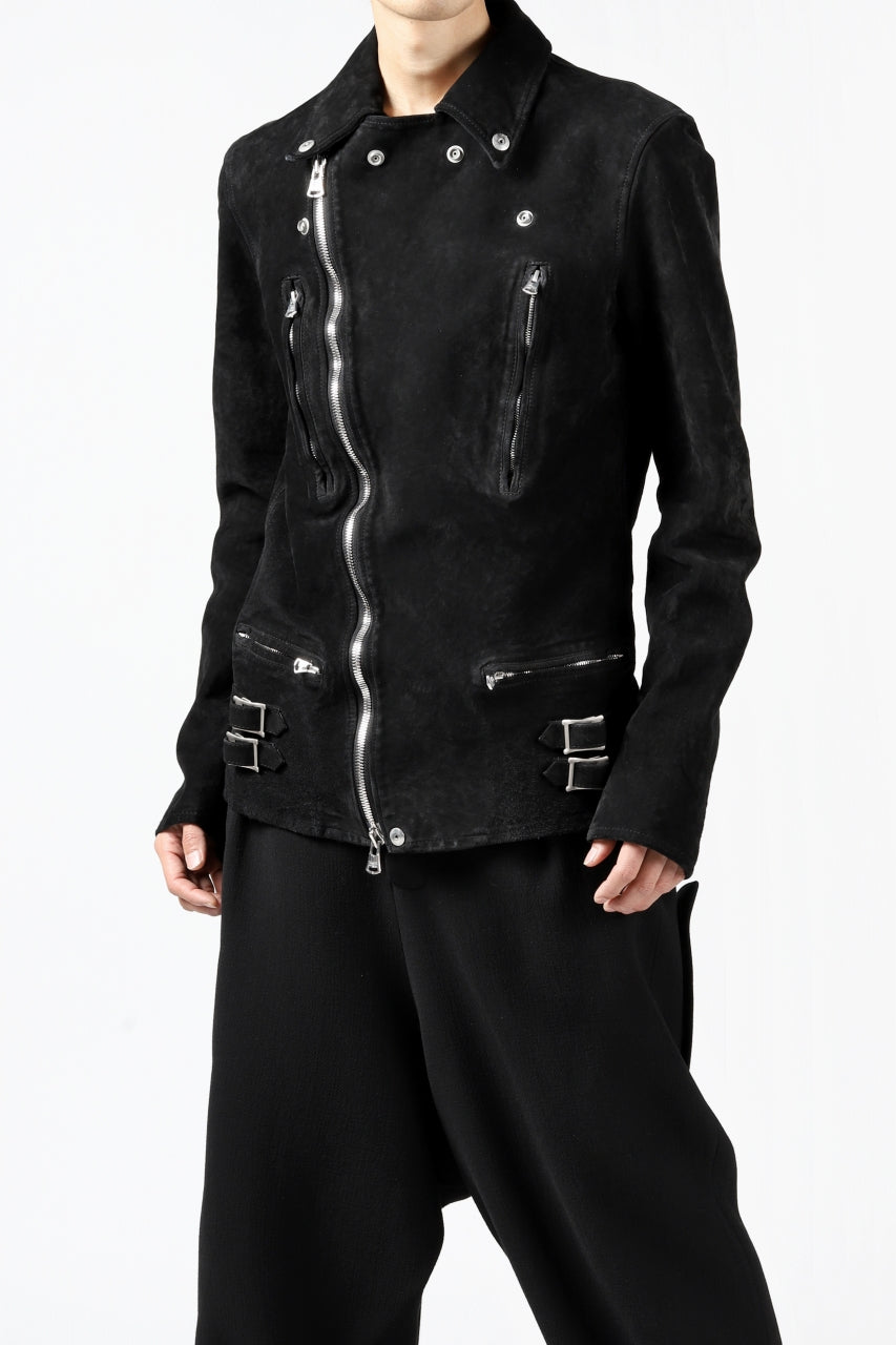 Load image into Gallery viewer, ISAMU KATAYAMA BACKLASH LTG DOUBLE BREASTED JACKET / REVERSE CALF OBJECT DYED (BLACK)