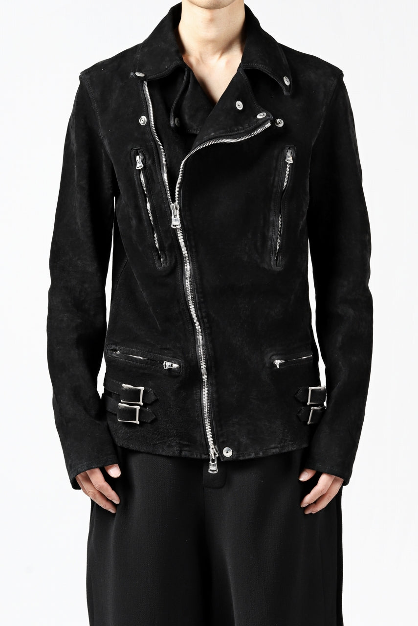 Load image into Gallery viewer, ISAMU KATAYAMA BACKLASH LTG DOUBLE BREASTED JACKET / REVERSE CALF OBJECT DYED (BLACK)