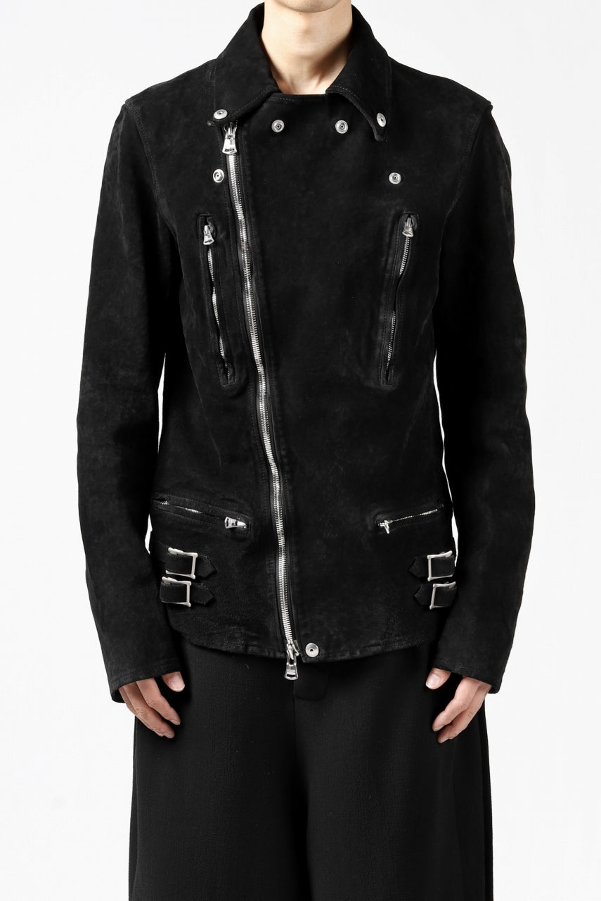 Load image into Gallery viewer, ISAMU KATAYAMA BACKLASH LTG DOUBLE BREASTED JACKET / REVERSE CALF OBJECT DYED (BLACK)