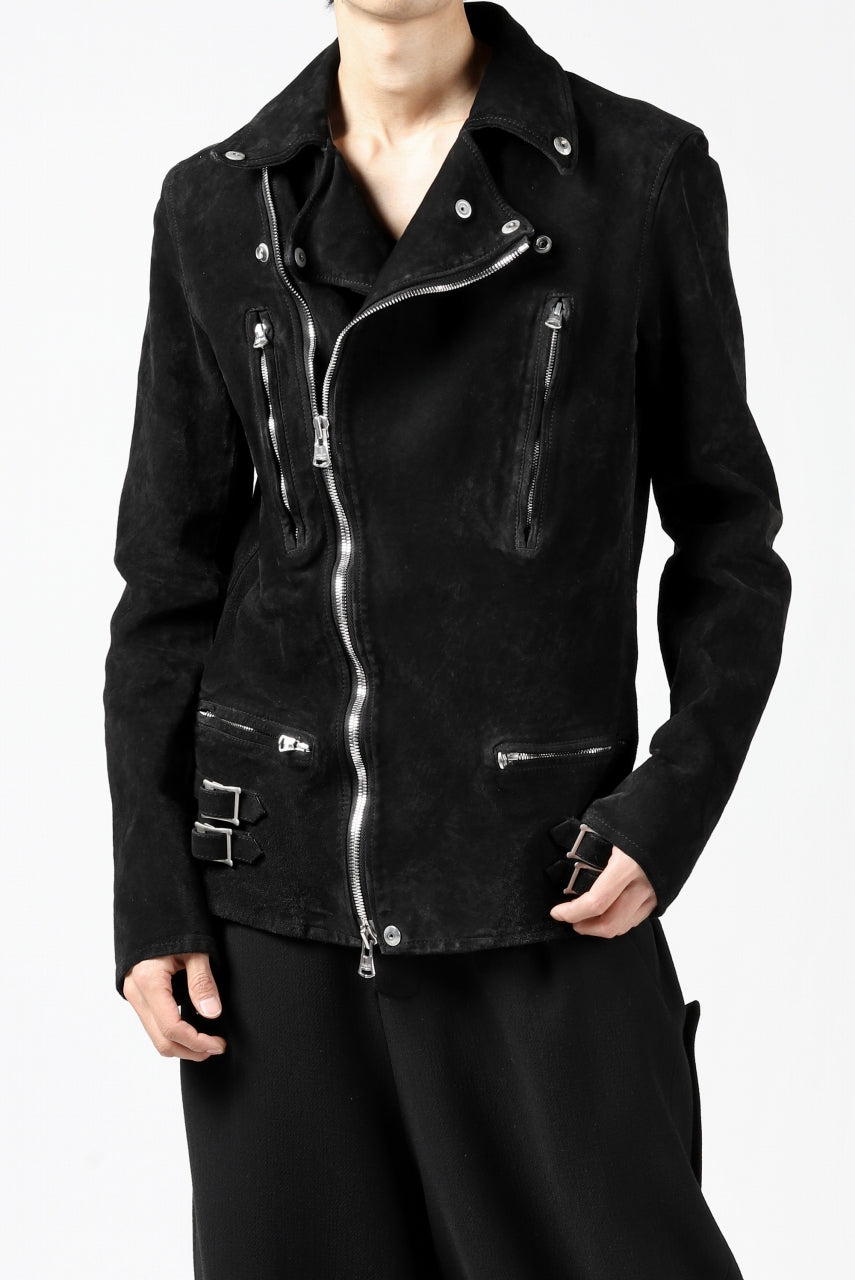 Load image into Gallery viewer, ISAMU KATAYAMA BACKLASH LTG DOUBLE BREASTED JACKET / REVERSE CALF OBJECT DYED (BLACK)