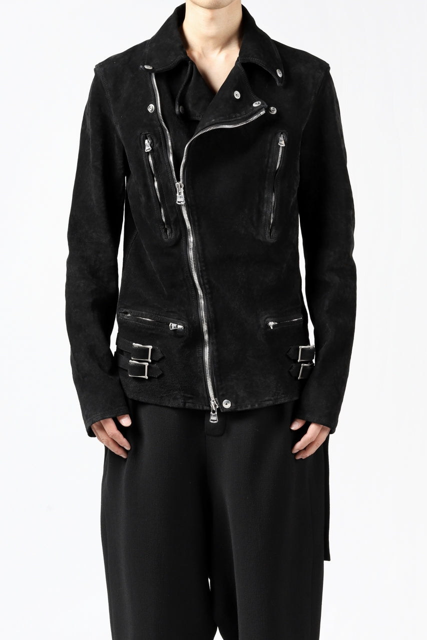 Load image into Gallery viewer, ISAMU KATAYAMA BACKLASH LTG DOUBLE BREASTED JACKET / REVERSE CALF OBJECT DYED (BLACK)