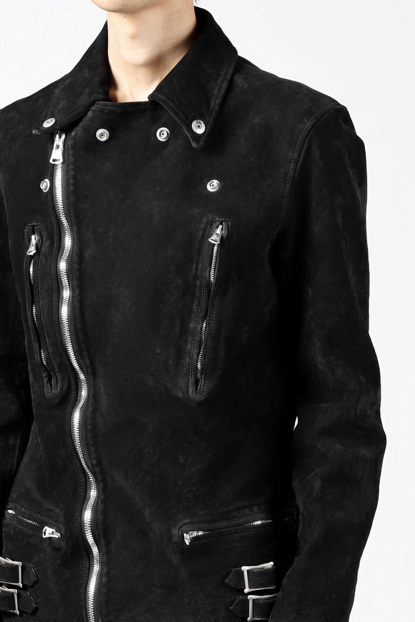 Load image into Gallery viewer, ISAMU KATAYAMA BACKLASH LTG DOUBLE BREASTED JACKET / REVERSE CALF OBJECT DYED (BLACK)