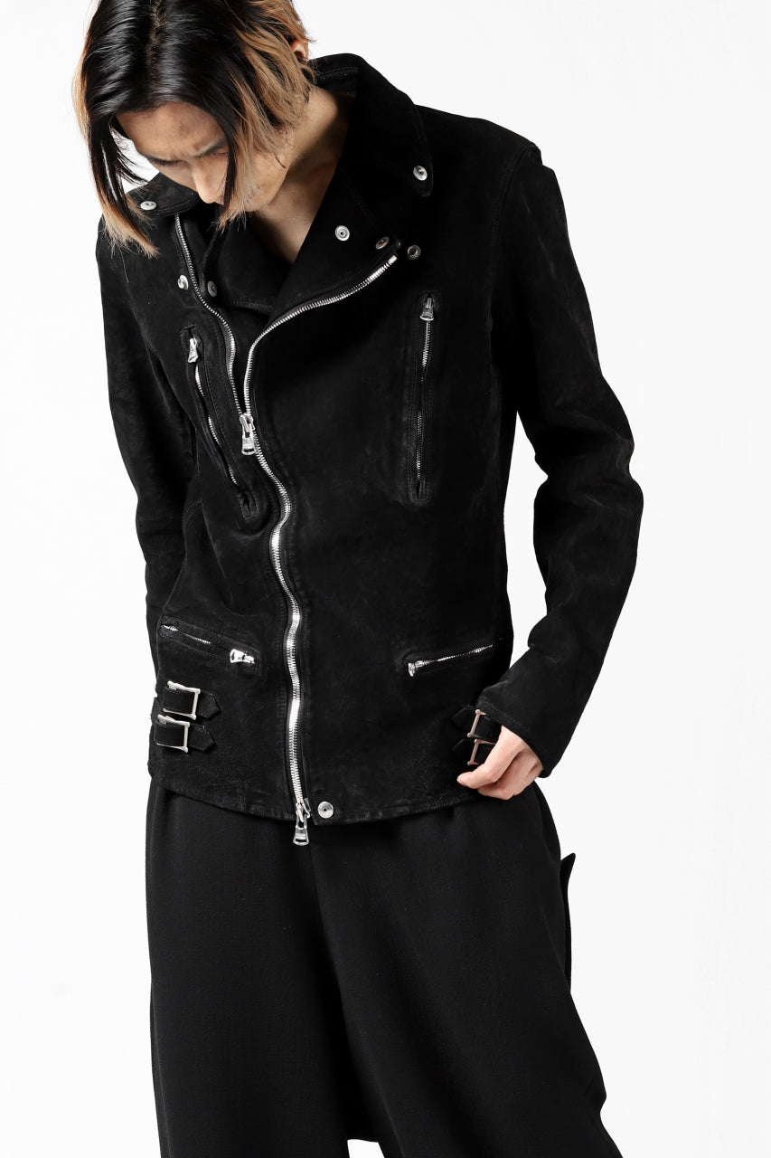 Load image into Gallery viewer, ISAMU KATAYAMA BACKLASH LTG DOUBLE BREASTED JACKET / REVERSE CALF OBJECT DYED (BLACK)