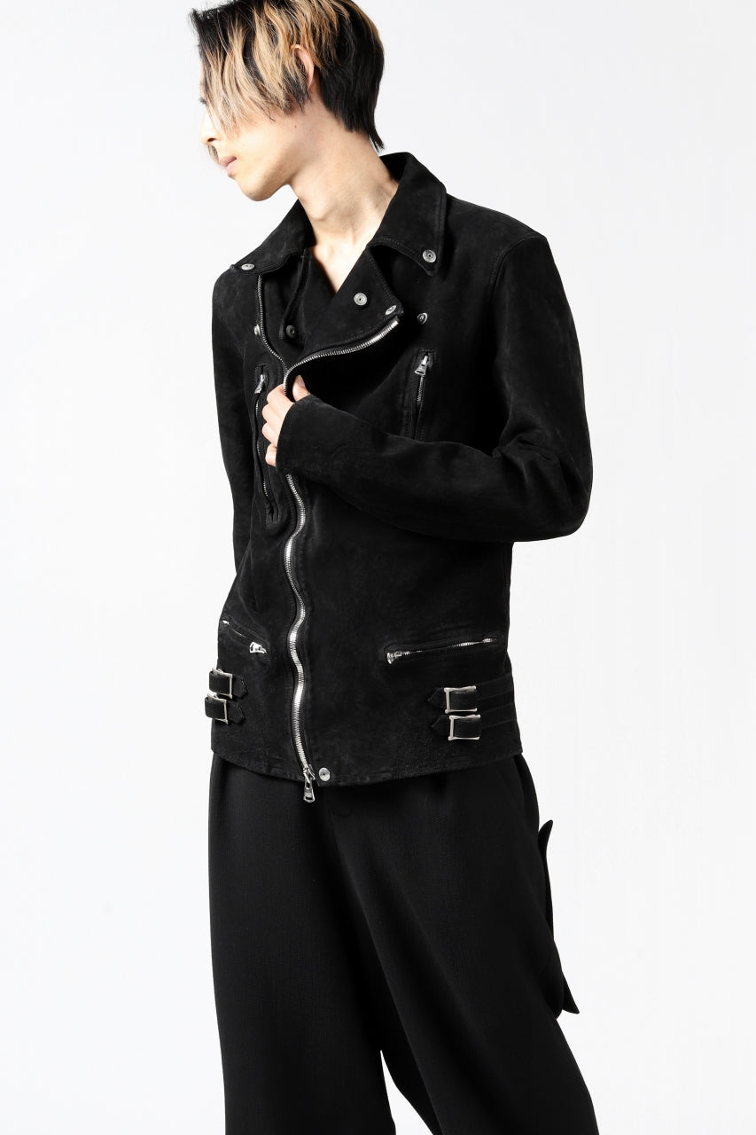 Load image into Gallery viewer, ISAMU KATAYAMA BACKLASH LTG DOUBLE BREASTED JACKET / REVERSE CALF OBJECT DYED (BLACK)